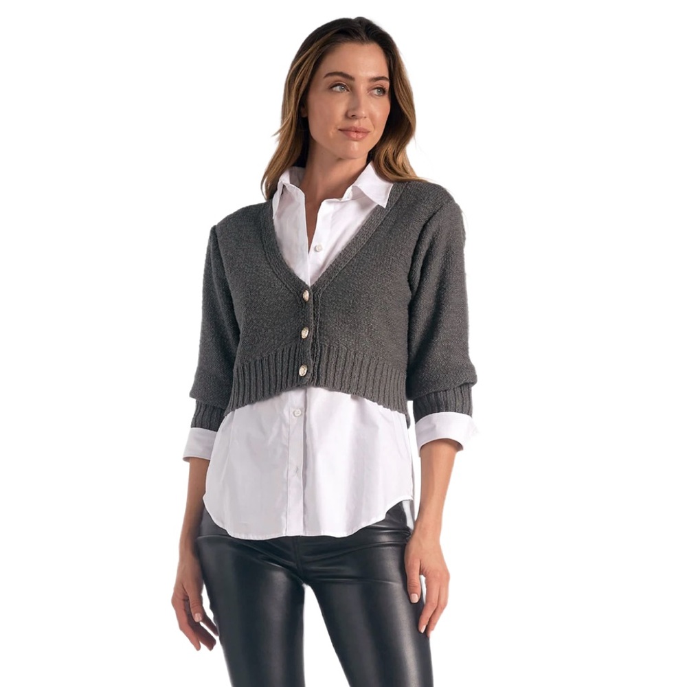 Elan Layered Cotton Sweater Shirt Blouse | Size M, Beautiful knit button down!